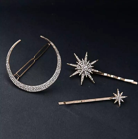 3PCs Star Moon Rhinestone Hair Clip - Picture 2 of 6